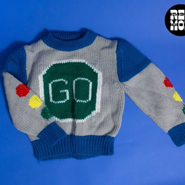 KIDS SIZE 2T - Fun Pop Art Vintage 70s 80s Stop & Go Pullover Sweater 