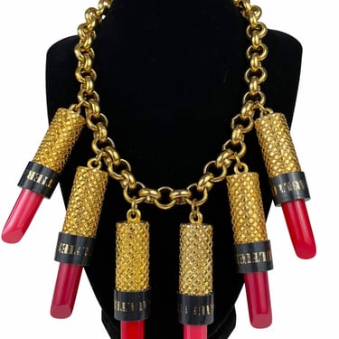 Jean-Paul Gaultier 1980s Vintage Lipstick Charm Gold-Tone Necklace 