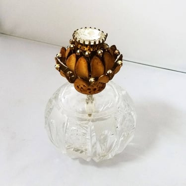 West Germany Cut Glass Jeweled Ormolu Perfume Bottle Irice 