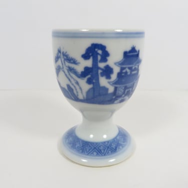 Vintage English Blue White Egg Cup - Chinoiserie Blue White China Egg Cup 