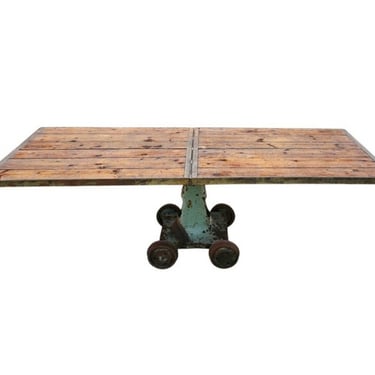 Vintage Rustic Industrial Warehouse Trolley Repurposed Iron & Wood Dining Table Kitchen Island 