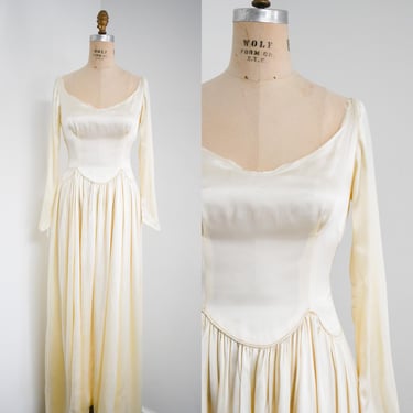 1940s Cream Satin Wedding Gown 