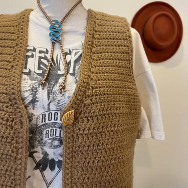 Vintage Hand Knit Soft Wool Blend Leaf Button Closure Sweater Vest - Large 