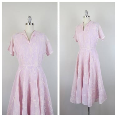 Vintage 1940s floral dress, sheer, flocked, lavender, matching slip, party 