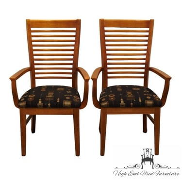 Set of 2 BASSETT FURNITURE Cherry Contemporary Mission Style Dining Arm Chairs 