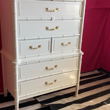 Lacquered Faux Bamboo Tallboy Dresser - 