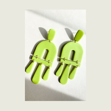 Small Kacie Earrings | Chartreuse, Super Lightweight Statement Earrings, Polymer Clay, Hypoallergenic Nickel Free Studs, Neon Green 