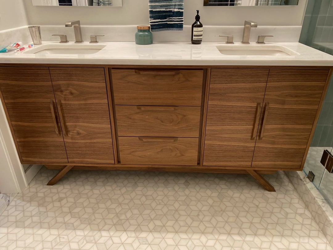 Double Sink Mid Century Style Bathroom Vanity Cabinet in Walnut ...