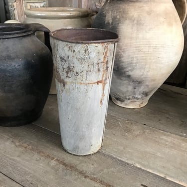 Rustic Zinc Sap Bucket, Galvanized Garden Floral Vase, Farmhouse Garden Decor, KH 