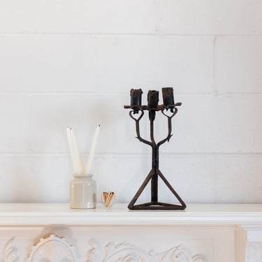 1940s French gothic wrought iron candelabra