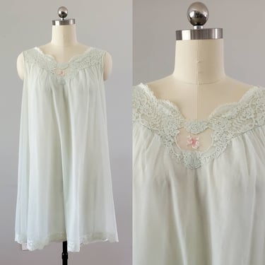 1950s Romantic Nightgown Vintage 50s White Sheer Chiffon Embroidered Negligee