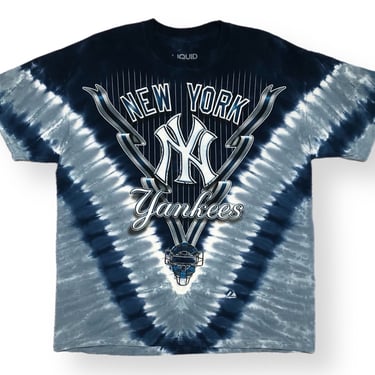 Vintage Y2K Liquid Blue New York Yankees Baseball Double Sided Tye Dye MLB Graphic T-Shirt Size Large 