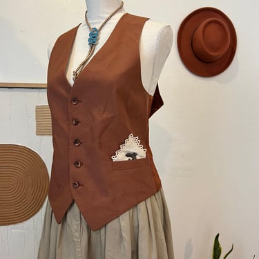 Vintage 1970s Handmade Clay Button Front Lizard Embellished Boho Vest - L 