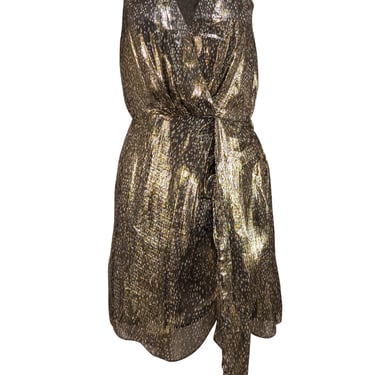 Ramy Brook - Gold & Black Metallic Print Sleeveless Dress Sz S