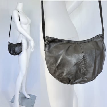 Small 1980's Grey Leather Hobo Bag I Shoulder Bag I Purse 