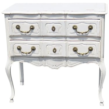 Superb Distressed Painted White French Louis XV Night Stand Commode Dresser
