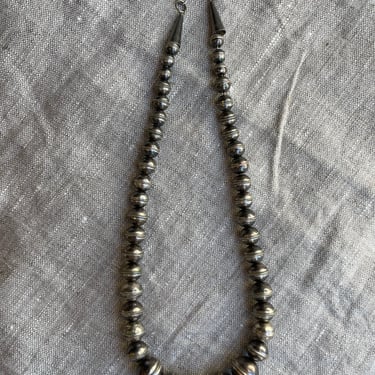 silver hollow beaded necklace made in mexico