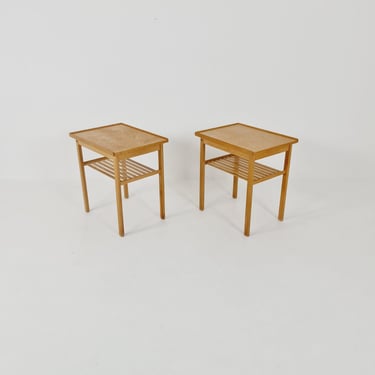 Pair of Midcentury Swedish solid oak Vintage Side table/ Bedside table by Swedish Möbel Industri, 1960s 