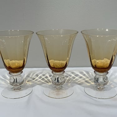 3 Amber Water Goblet/Cocktail Blown Glass with Acorn Ball Stem CHARTER CLUB, amber barware, grandmillennial, housewarming gifts, mcm barware 
