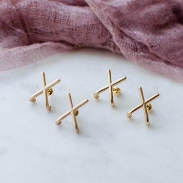 gold ear cuff earrings, gold X earrings, modern minimal earrings, gift for her 