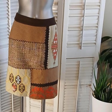 Vintage Tabitha Simmons Textile Patchwork Skirt / Sz 6 