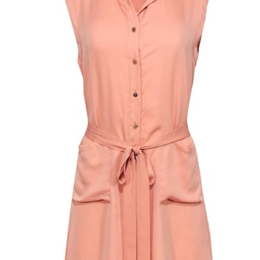L'Acadamie - Dusty Rose Sleeveless Silky Shirt Dress Sz S