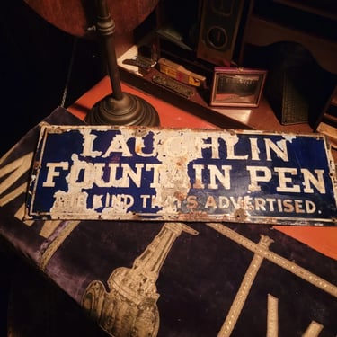 Antique Blue Cobalt INK PEN Store Advertising C1920