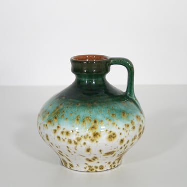 Vintage Marei Fat Lava Emerald Green White Spotted Painterly Ceramic Pitcher Vase Retro Mid Century Modern West German Pottery Studio Art 