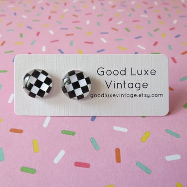 Checkered Earrings Ska Studs Punk Jewelry 