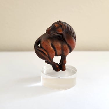 Vintage Japanese Netsuke - Standing Horse on Acrylic Display Stand 