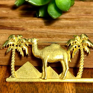 Vintage Camel Palm Trees Pyramid Egypt Brooch JJ Jonette Gift Retro Jewelry 90s 80s 