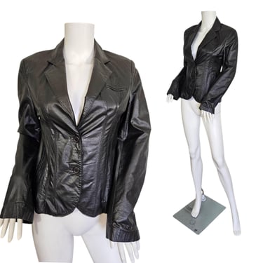 Michel Chardon 1970s Black leather Jacket I Coat I Blazer I Sz Sm 