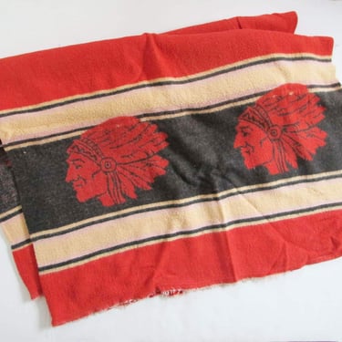 Vintage 40s 50s Beacon Blanket 70x69 Twin - Indian Trade Blanket - Red Black Stripe Native American Chief Throw - South Western Cabin Decor 