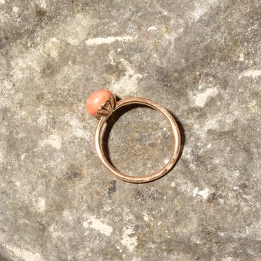 Pink Coral Bead Solitaire Ring In 14K Gold, Minimalist Gold Ring, Stacking Ring, Estate Jewelry, Size 6 US 