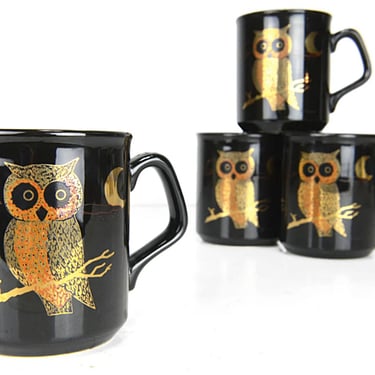 Vintage coffee mugs, Couroc Owl ceramic cups, Coffee lovers Teachers gift, Yankee swap White elephant Christmas gifts 
