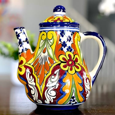 VINTAGE: Talavera Mexican Pottery Teapot - Coffee Pot - Colorful Hand Painted - Made in Mexico - SKU 36-A-00040033 