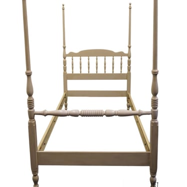ETHAN ALLEN Cream / Antiqued White Painted Twin Size Four Poster Bed 14-5631 