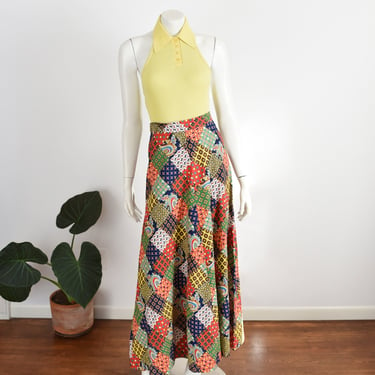 1970s Cotton Patchwork Skirt - XS 