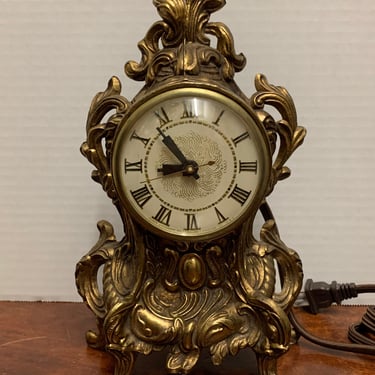 1970s Gold Mantle Clock by Lanshine Chicago 