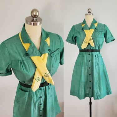 1940s Girl Scout Uniform with Belt and Scarf - 40s Uniform - 40's Women's Vintage Size XS/Small 