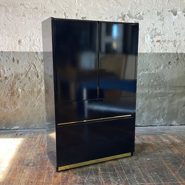 Post Modern Black Lacquer Tall Dresser by Lane ARMOIRE 80s MCM BRASS GOLD MID