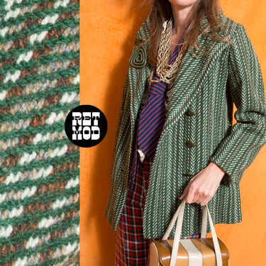 Fabulous Vintage 60s 70s Green Brown Tweed Collared Coat 