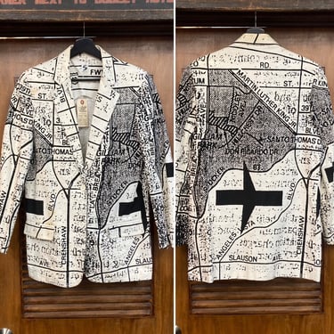 Vintage 1980’s “Stephen Sprouse” Pop Art L.A. Map New Wave Jacket, 80’s Designer, Vintage Clothing 