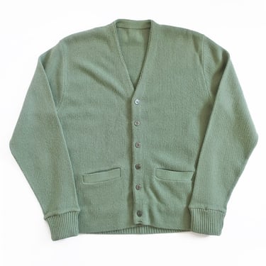vintage cardigan / sage green cardigan / 1960s sage green acrylic knit Kurt Cobain MTV Unplugged cardigan Small 