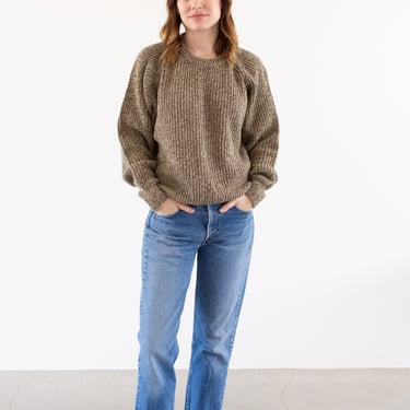 Vintage Heather Brown Beige Raglan Sweater | Acrylic Jumper | M L 