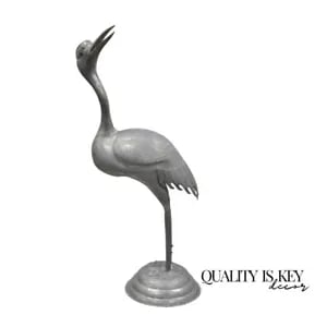Vintage Hollywood Regency Pewter Metal 27&quot; Crane Bird Statue Hong Kong