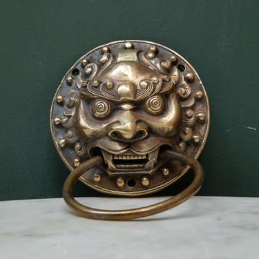 Antique Brass Lion Door Knocker – Foo Dog Head