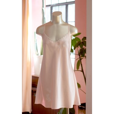Vintage Silky Pink Nighty with Floral Applique - Mini Dress 
