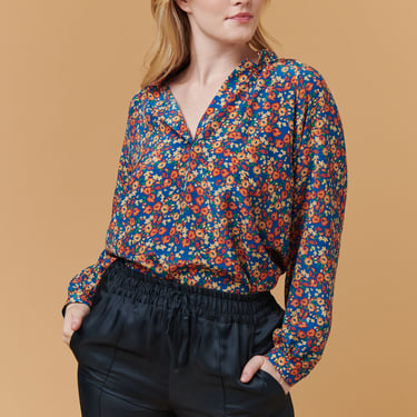 The Long Sleeve Polo Blouse | Sweet Pea in Blue
