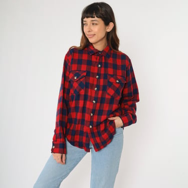 Vintage Buffalo Plaid Shirt Men's Large 80s Red Blue Flannel Shirt Grunge Long Sleeve Button Up 1990s Oversized Lumberjack 1980s 16-16 1/2 